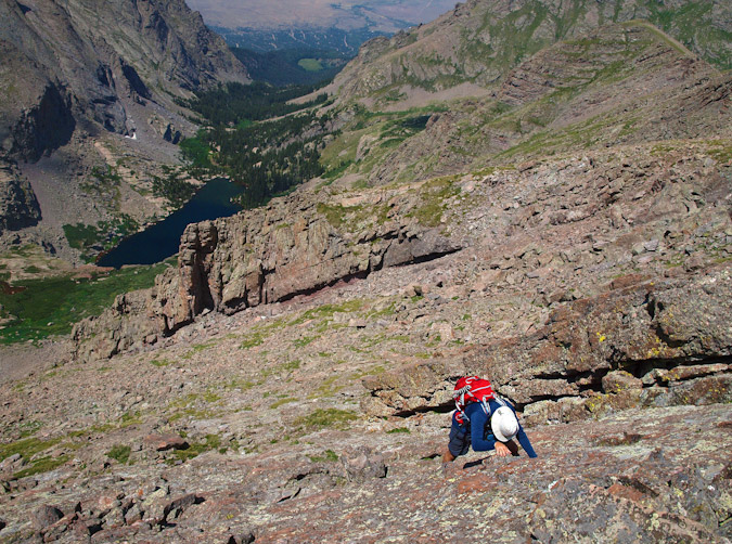 Downclimbing to Willow Lake