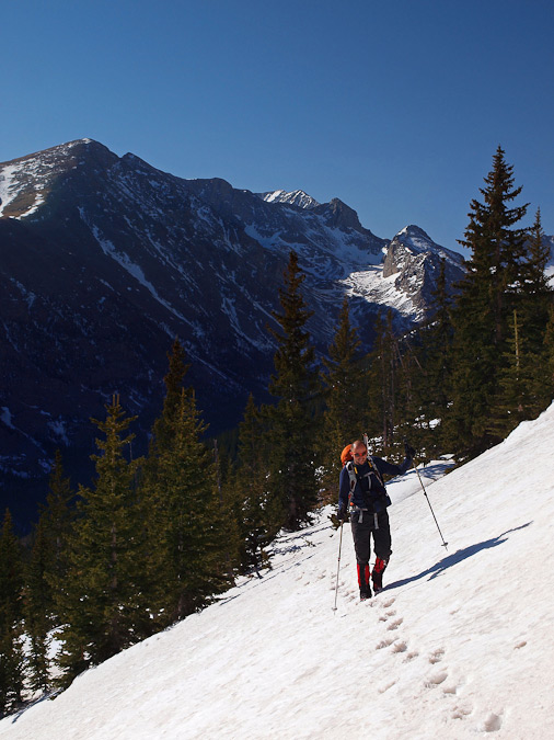 Matt Payne crossing a snowfield on California Peak