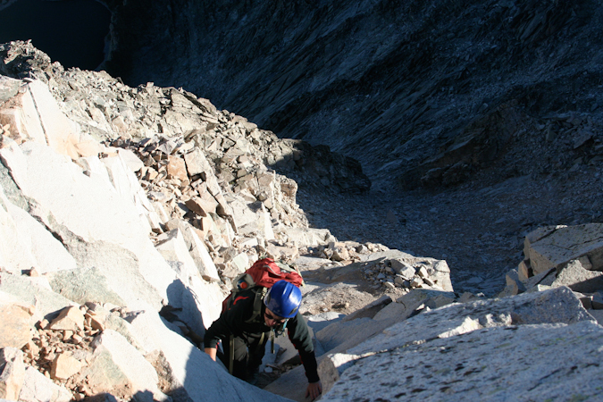 Travis upclimbs the class 4 section