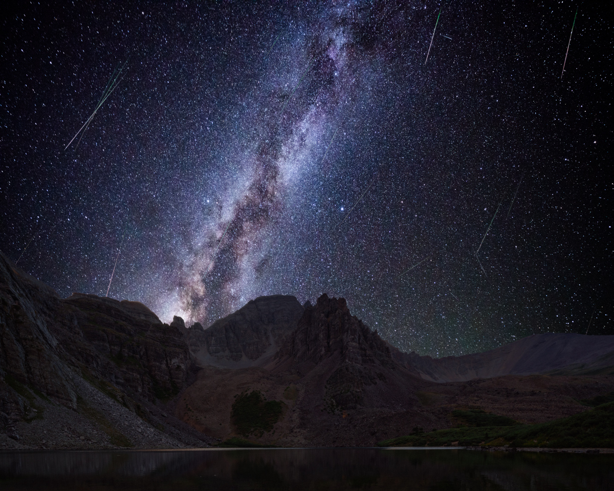 Perseid Meteor Shower over Cathedral Peak