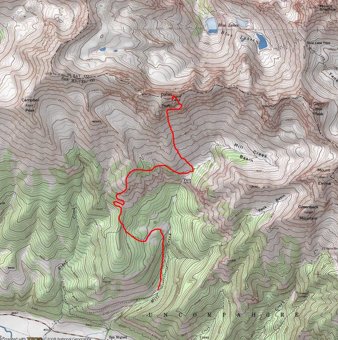 Dallas Peak Map