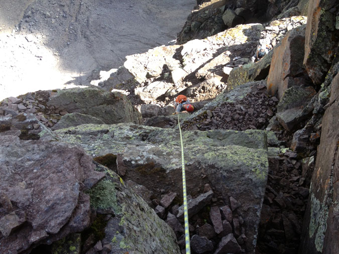 Looking down at the Dallas Peak Crux