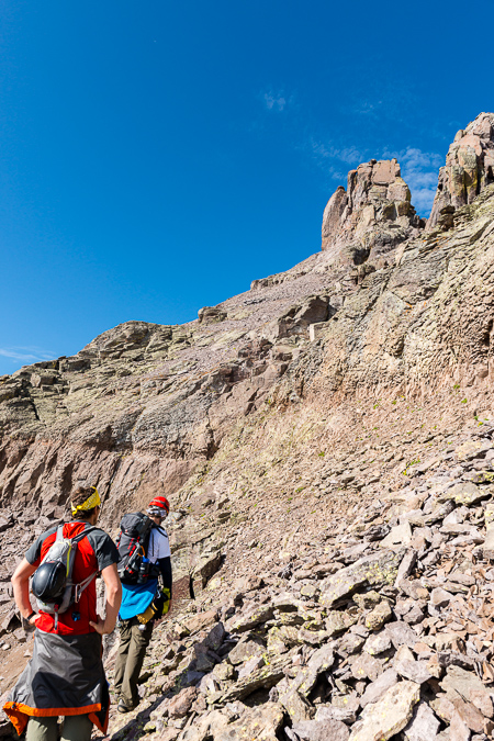 Approaching the Class 4 rock on Dallas Peak