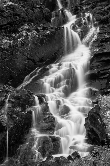 Ice Lake Basin Black and White Waterfall