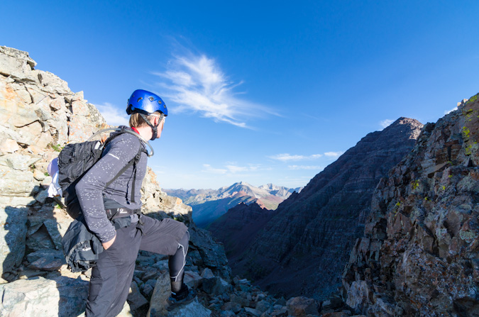 Sarah peers at Maroon Peak