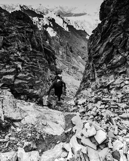 Climbing the first gully