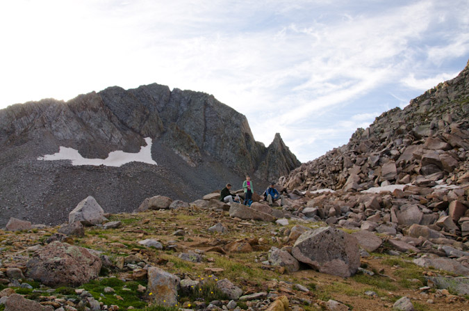 Our group waits for Kara and I with Gladstone Peak behind