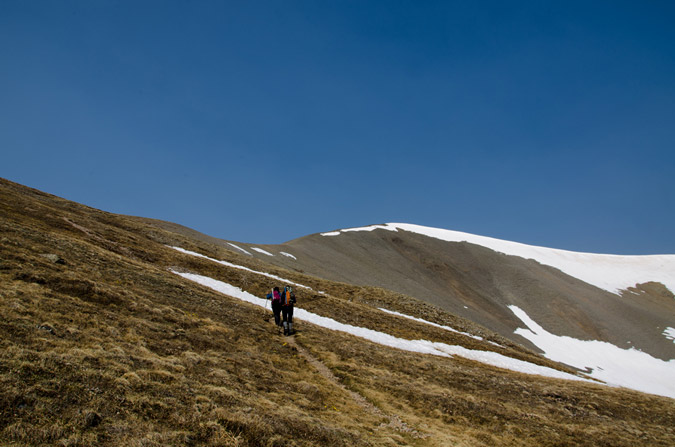 Regina and Sarah head up the trail