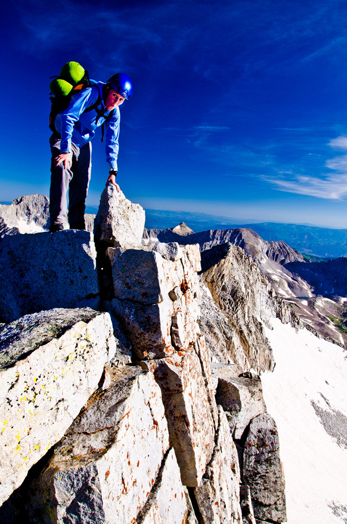 Sarah on Snowmass Mountain's exposed ridge