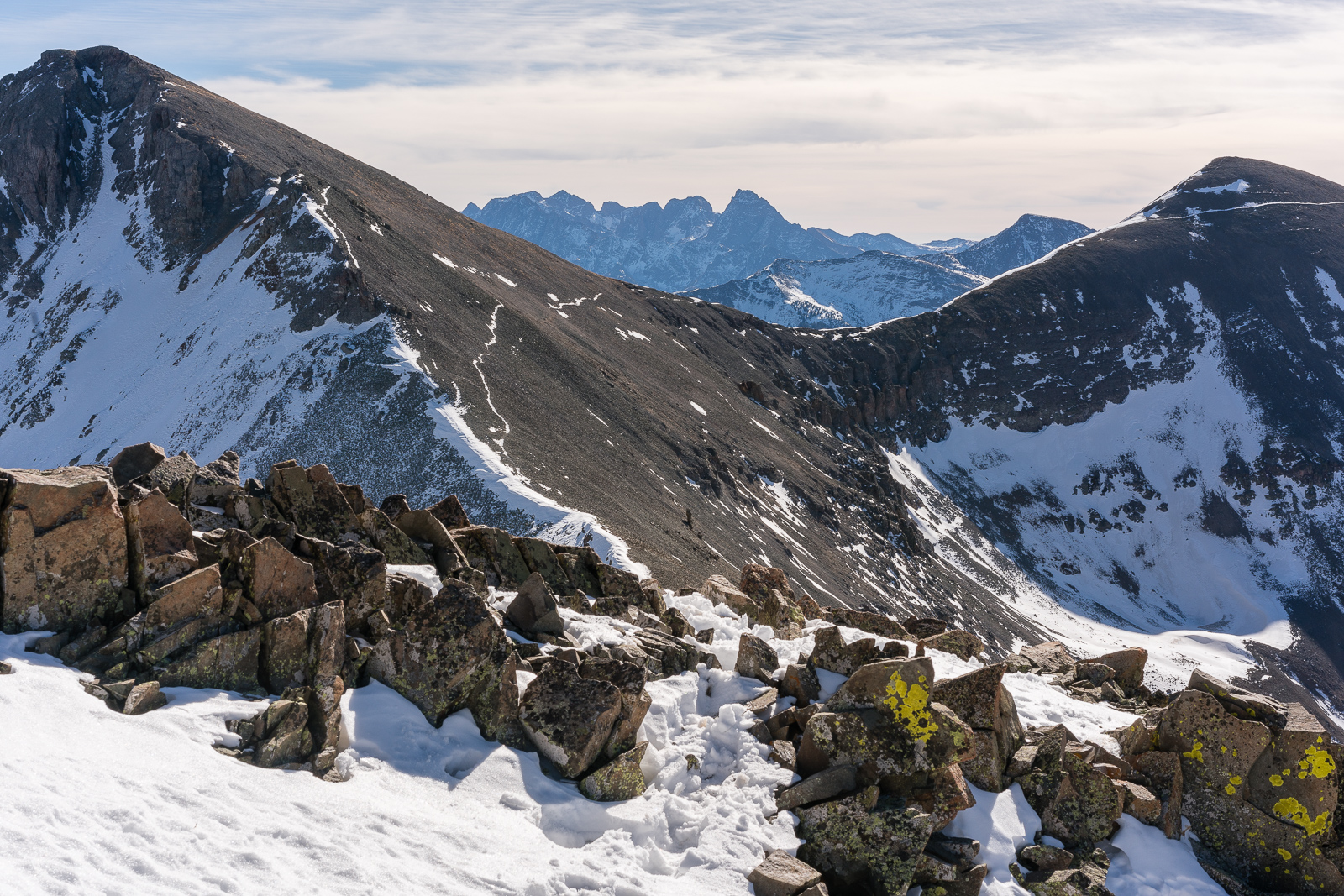 Pigeon Peak framed by Spencer and Grand Turk