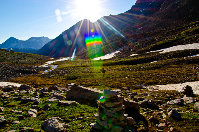 Huge lens flare and some cairns